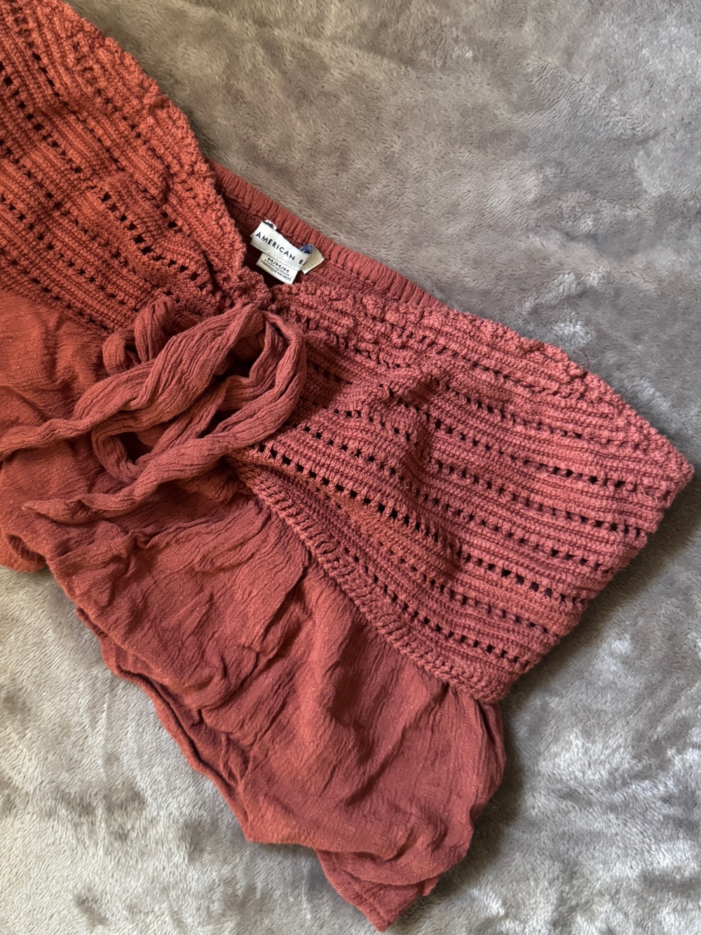 American Eagle Rust Tie-Front Bandeau Crop Top